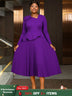 AOMEIDRESS Elegant Pleated Peplum Long Sleeve Dress For Office Church DarkPurple / S
