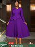 AOMEIDRESS Elegant Pleated Peplum Long Sleeve Dress For Office Church DarkPurple / S