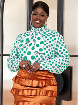 AOMEIDRESS Elegant Polka Dot Blouse for Women Formal Tops Green / S