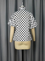 AOMEIDRESS Elegant Polka Dot Causal Blouse Bow Neck Short Sleeves