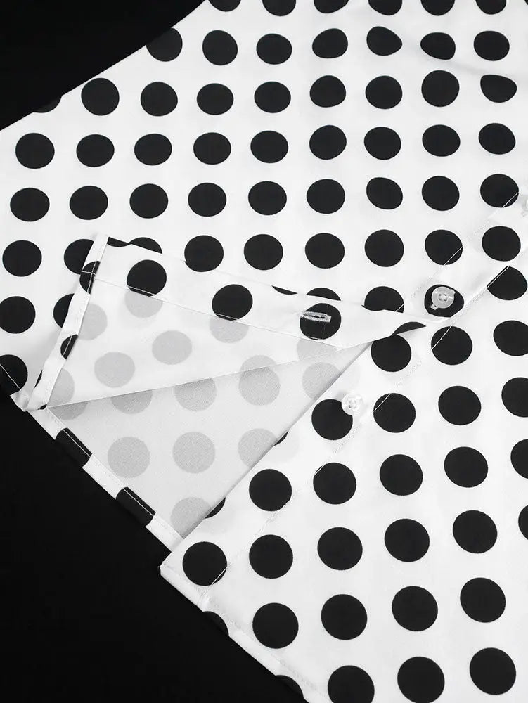 AOMEIDRESS Elegant Polka Dot Causal Blouse Bow Neck Short Sleeves