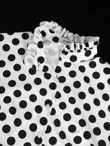 AOMEIDRESS Elegant Polka Dot Causal Blouse Bow Neck Short Sleeves