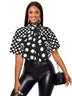AOMEIDRESS Elegant Polka Dot Causal Blouse Bow Neck Short Sleeves