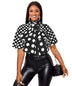 AOMEIDRESS Elegant Polka Dot Causal Blouse Bow Neck Short Sleeves Black / S