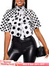 AOMEIDRESS Elegant Polka Dot Causal Blouse Bow Neck Short Sleeves White / S