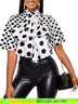 AOMEIDRESS Elegant Polka Dot Causal Blouse Bow Neck Short Sleeves White / S