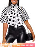 AOMEIDRESS Elegant Polka Dot Causal Blouse Bow Neck Short Sleeves White / S