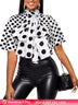 AOMEIDRESS Elegant Polka Dot Causal Blouse Bow Neck Short Sleeves White / S