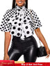 AOMEIDRESS Elegant Polka Dot Causal Blouse Bow Neck Short Sleeves White / S