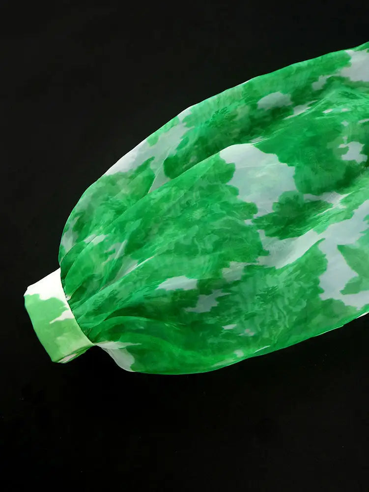 AOMEIDRESS Elegant Print A Line Midi Party Dress O Neck Latern Sleeves