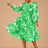 AOMEIDRESS Elegant Print A Line Midi Party Dress O Neck Latern Sleeves Green / S