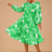 AOMEIDRESS Elegant Print A Line Midi Party Dress O Neck Latern Sleeves Green / S
