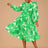 AOMEIDRESS Elegant Print A Line Midi Party Dress O Neck Latern Sleeves Green / S