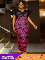 AOMEIDRESS Elegant Print Party Church Dress with Short Ruffle Sleeve Rose / S