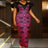 AOMEIDRESS Elegant Print Party Church Dress with Short Ruffle Sleeve Rose / S