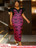 AOMEIDRESS Elegant Print Party Church Dress with Short Ruffle Sleeve Rose / S