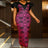 AOMEIDRESS Elegant Print Party Church Dress with Short Ruffle Sleeve Rose / S