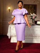 AOMEIDRESS Elegant Purple Jacquard Peplum Dress for Wedding Church