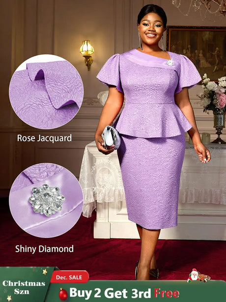 AOMEIDRESS Elegant Purple Jacquard Peplum Dress for Wedding Church Purple / S