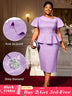 AOMEIDRESS Elegant Purple Jacquard Peplum Dress for Wedding Church Purple / S