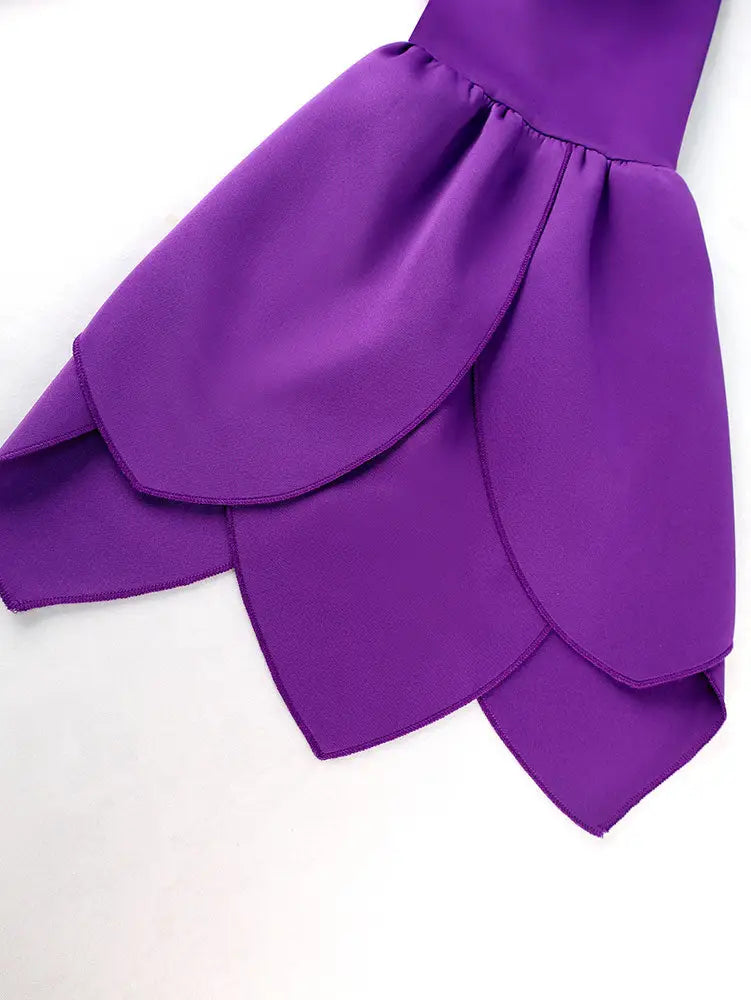 AOMEIDRESS Elegant Purple Midi Dress for Party Wedding Ruffles Sleeve
