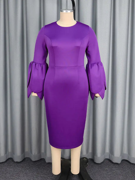 AOMEIDRESS Elegant Purple Midi Dress for Party Wedding Ruffles Sleeve