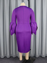 AOMEIDRESS Elegant Purple Midi Dress for Party Wedding Ruffles Sleeve