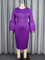 AOMEIDRESS Elegant Purple Midi Dress for Party Wedding Ruffles Sleeve