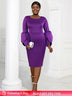 AOMEIDRESS Elegant Purple Midi Dress for Party Wedding Ruffles Sleeve Purple / S