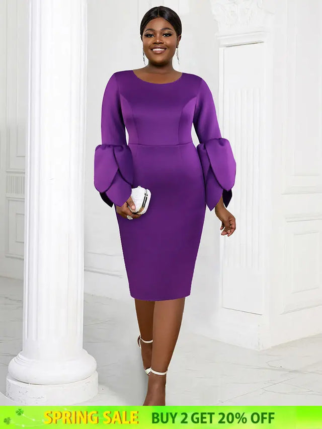 AOMEIDRESS Elegant Purple Midi Dress for Party Wedding Ruffles Sleeve Purple / S