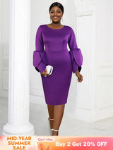 AOMEIDRESS Elegant Purple Midi Dress for Party Wedding Ruffles Sleeve Purple / S