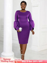 AOMEIDRESS Elegant Purple Midi Dress for Party Wedding Ruffles Sleeve Purple / S