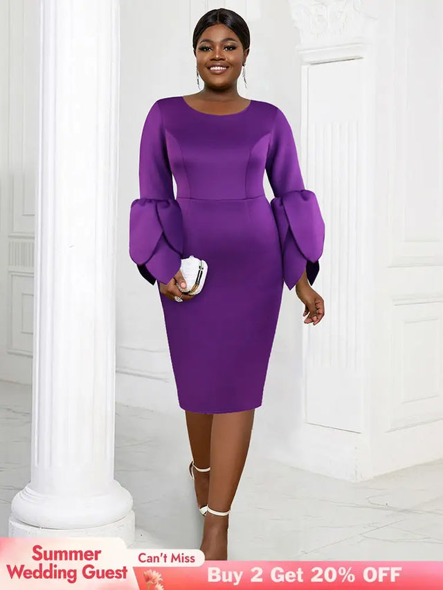AOMEIDRESS Elegant Purple Midi Dress for Party Wedding Ruffles Sleeve Purple / S