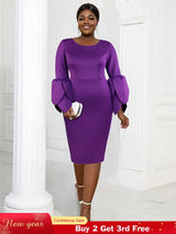 AOMEIDRESS Elegant Purple Midi Dress for Party Wedding Ruffles Sleeve Purple / S
