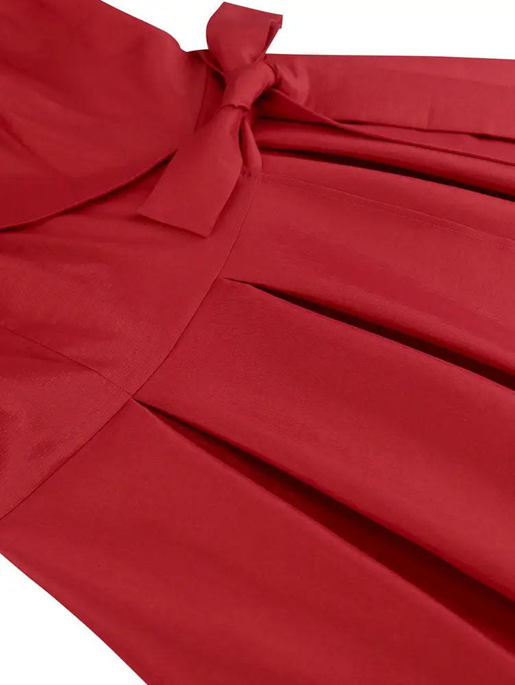 AOMEIDRESS Elegant Red A Line Dress for Christmas Wedding Puff Sleeve