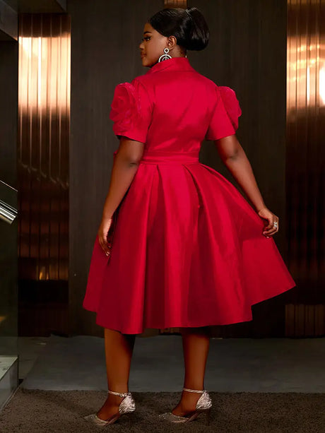 AOMEIDRESS Elegant Red A Line Dress for Christmas Wedding Puff Sleeve