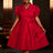 AOMEIDRESS Elegant Red A Line Dress for Christmas Wedding Puff Sleeve Red / S