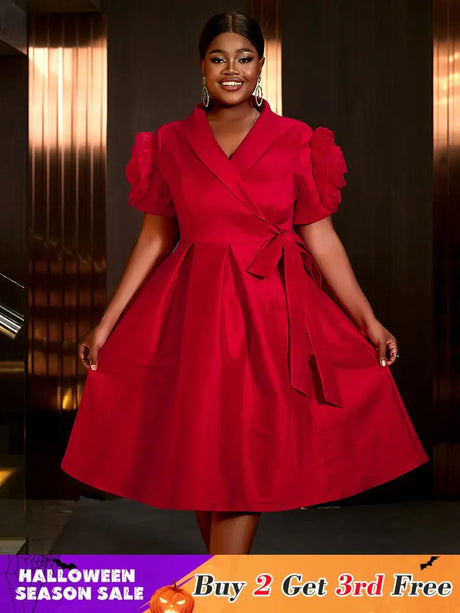 AOMEIDRESS Elegant Red A Line Dress for Christmas Wedding Puff Sleeve Red / S