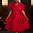 AOMEIDRESS Elegant Red A Line Dress for Christmas Wedding Puff Sleeve Red / S