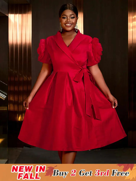 AOMEIDRESS Elegant Red A Line Dress for Christmas Wedding Puff Sleeve Red / S