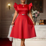 AOMEIDRESS Elegant Red A Line Ruffle Dress for Wedding Christmas Red / S