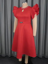 AOMEIDRESS Elegant Red A Line Ruffle Dress for Wedding Christmas