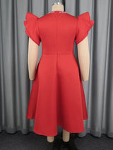 AOMEIDRESS Elegant Red A Line Ruffle Dress for Wedding Christmas