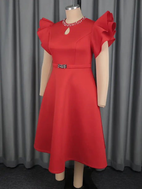AOMEIDRESS Elegant Red A Line Ruffle Dress for Wedding Christmas