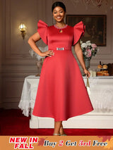 AOMEIDRESS Elegant Red A Line Ruffle Dress for Wedding Christmas Red / S