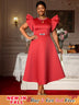 AOMEIDRESS Elegant Red A Line Ruffle Dress for Wedding Christmas Red / S