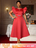 AOMEIDRESS Elegant Red A Line Ruffle Dress for Wedding Christmas Red / S