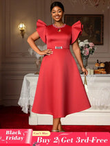 AOMEIDRESS Elegant Red A Line Ruffle Dress for Wedding Christmas Red / S