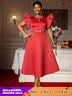 AOMEIDRESS Elegant Red A Line Ruffle Dress for Wedding Christmas Red / S