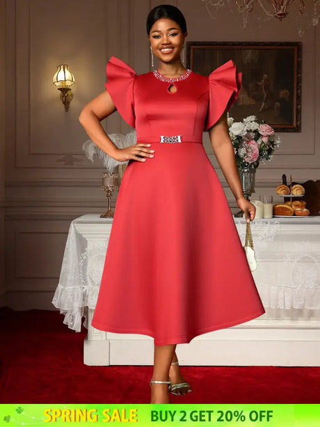 AOMEIDRESS Elegant Red A Line Ruffle Dress for Wedding Christmas Red / S